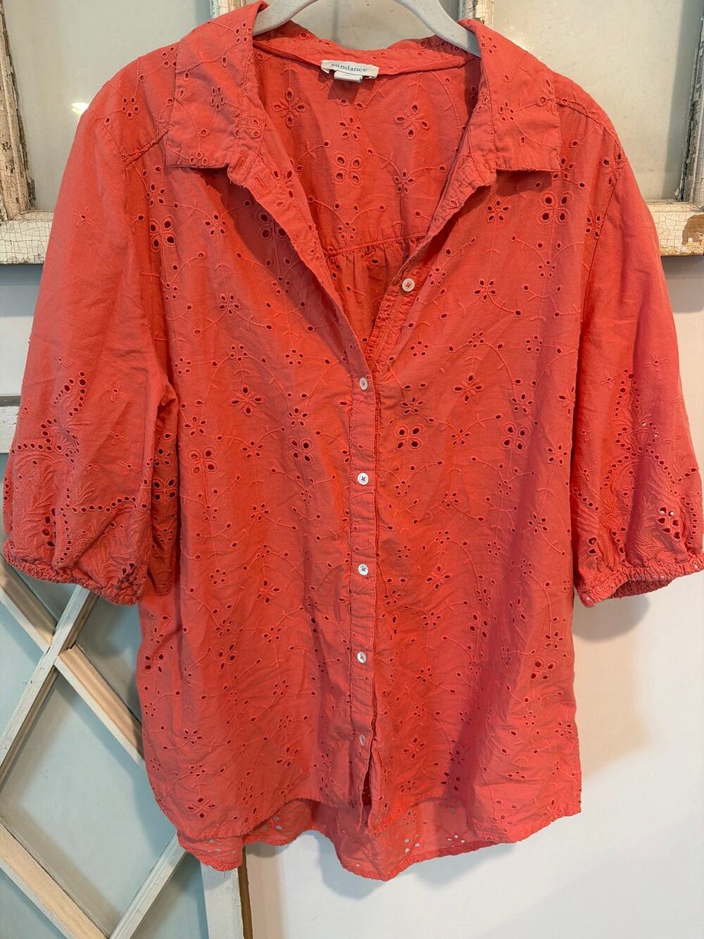 Sundance size large coral eyelet button down shirt top blouse